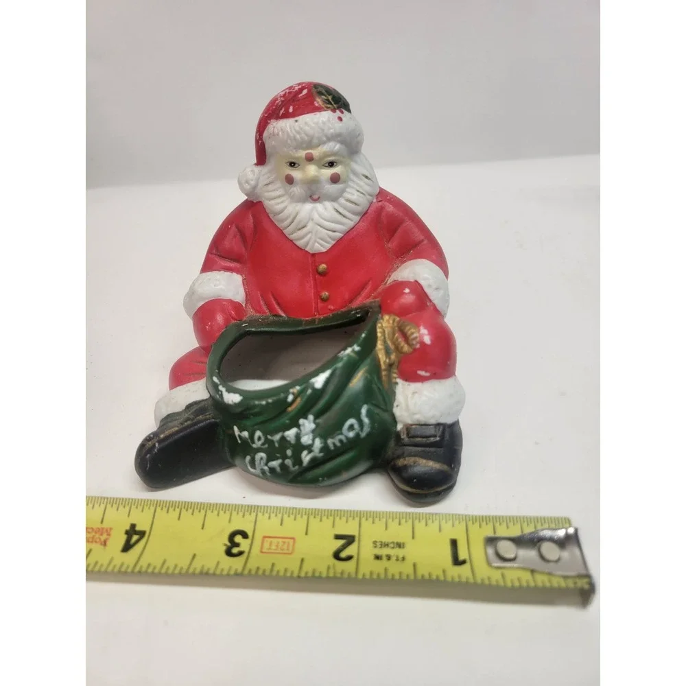 Vintage Ceramic Santa Claus Merry Christmas‎ Figurine Holder Decoration